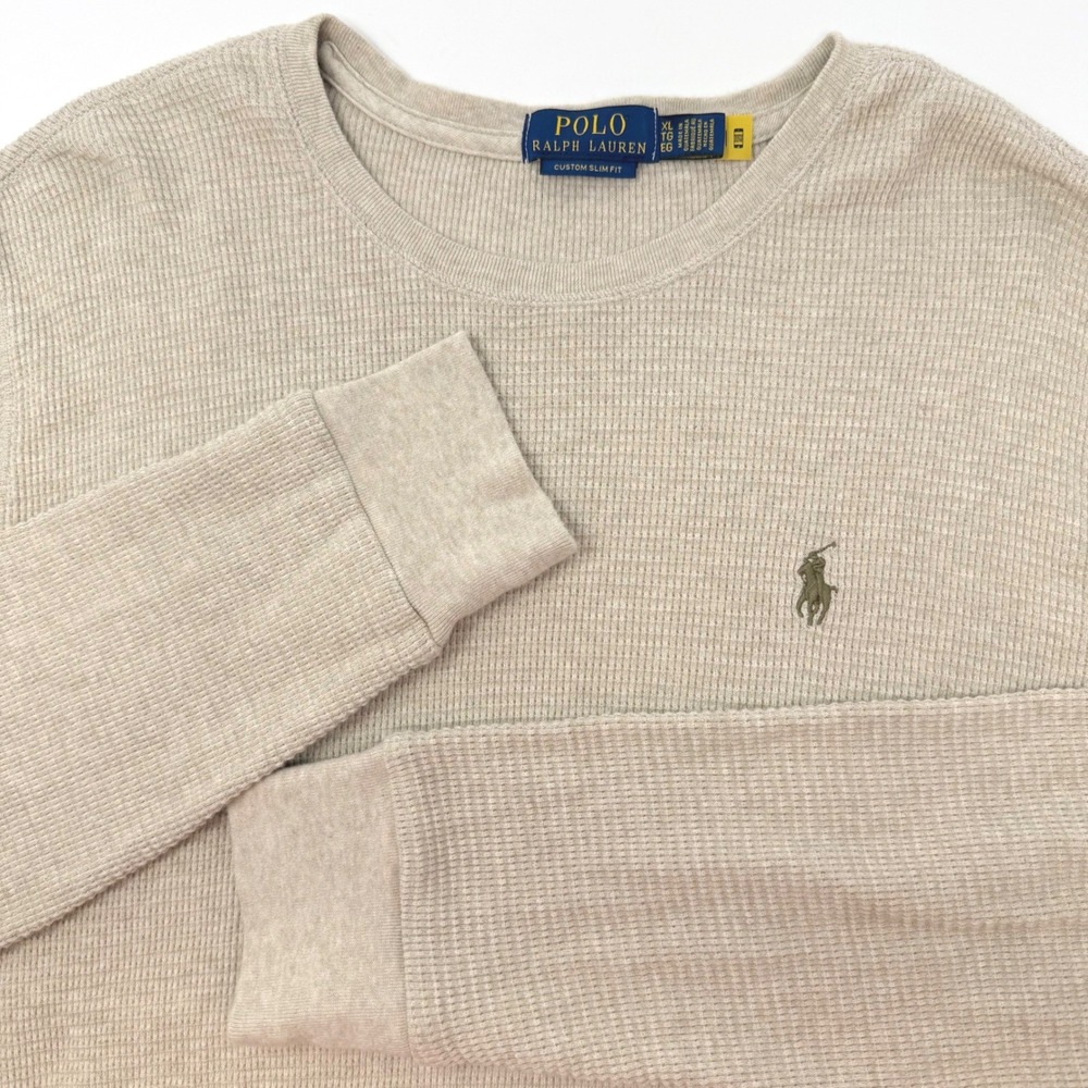 Polo Ralph Lauren Mens XL Oatmeal Waffle Knit Thermal Custom Slim Fit
